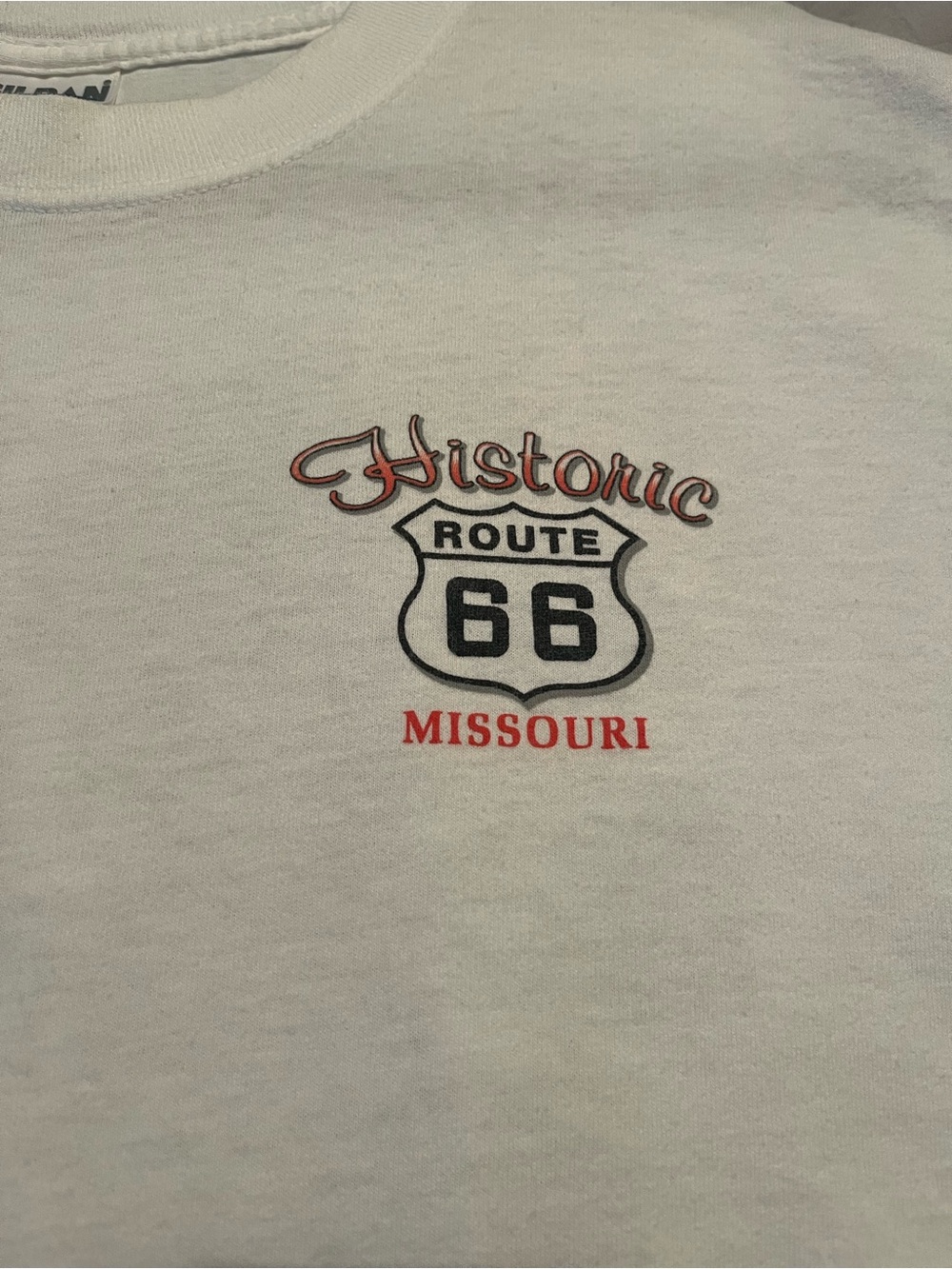 Gildan White Short Sleeve Tee with Historic Route 66 Missouri Graphic